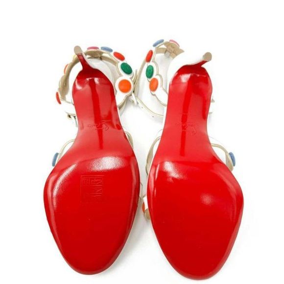 Christian Louboutin White Smartissima 100 Suede-trimmed Leather Sandals - Picture 10 of 12